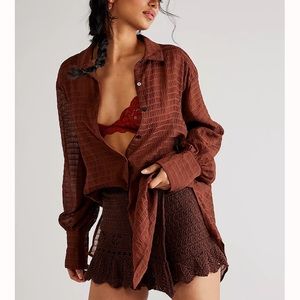 Free People Love Life Sheet Buttondown in Brown